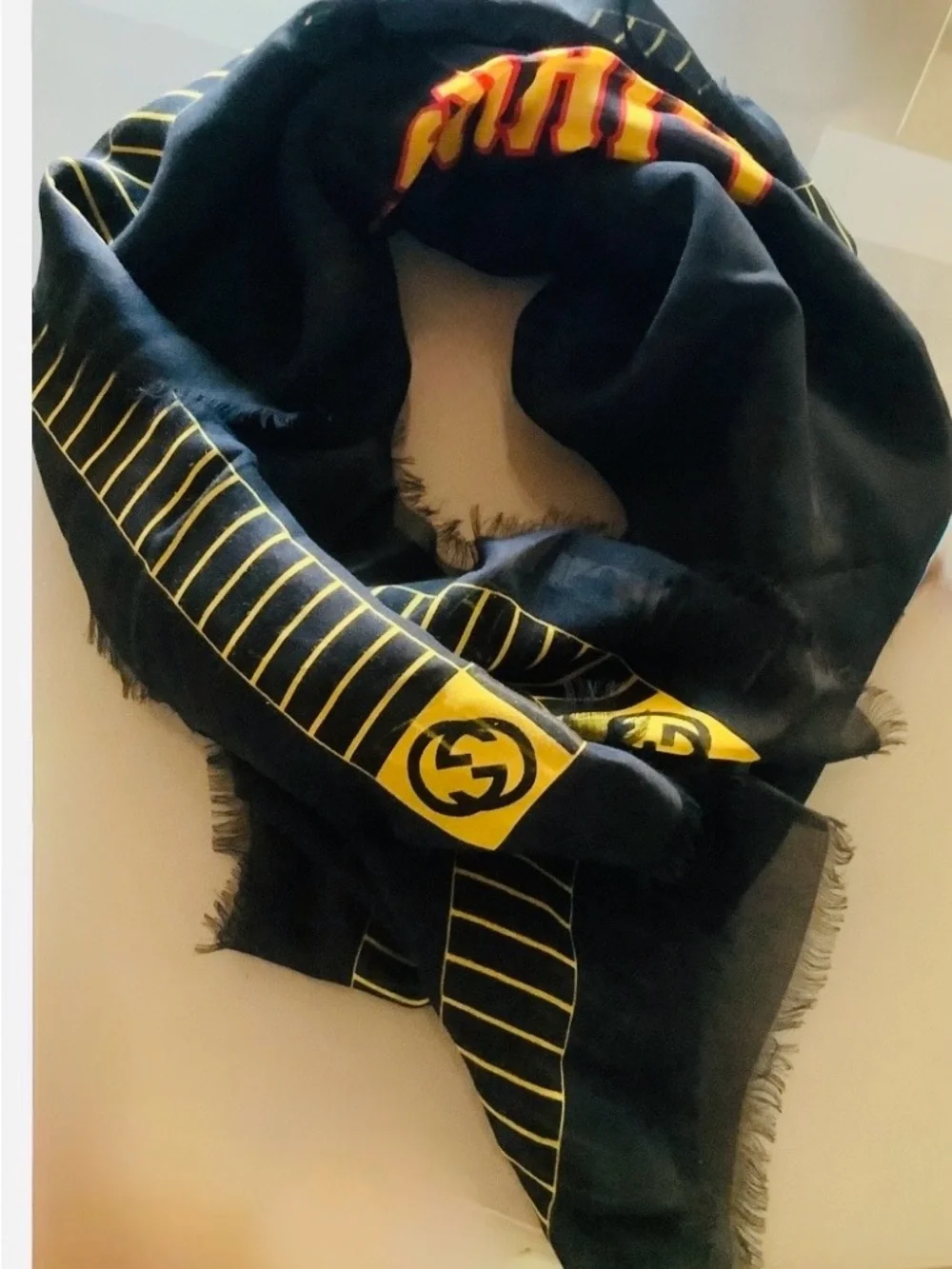 Black and Yellow Men's Designer Logo Scarf - Unbranded